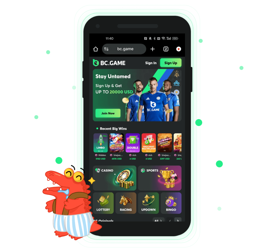 Вход через приложение BC.Game