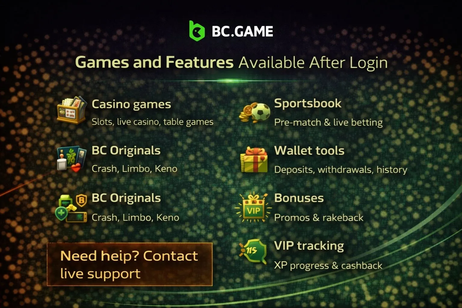 Games and Features Available After Login